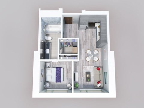 Floor plan for 1 bed, 1 bath, 532 sqft
